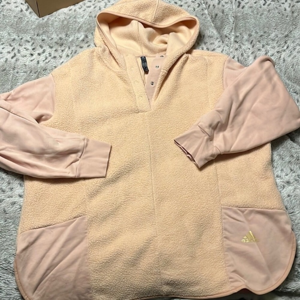 Adidas Essentials Pink Golden Logo Sherpa Hoodie 3x